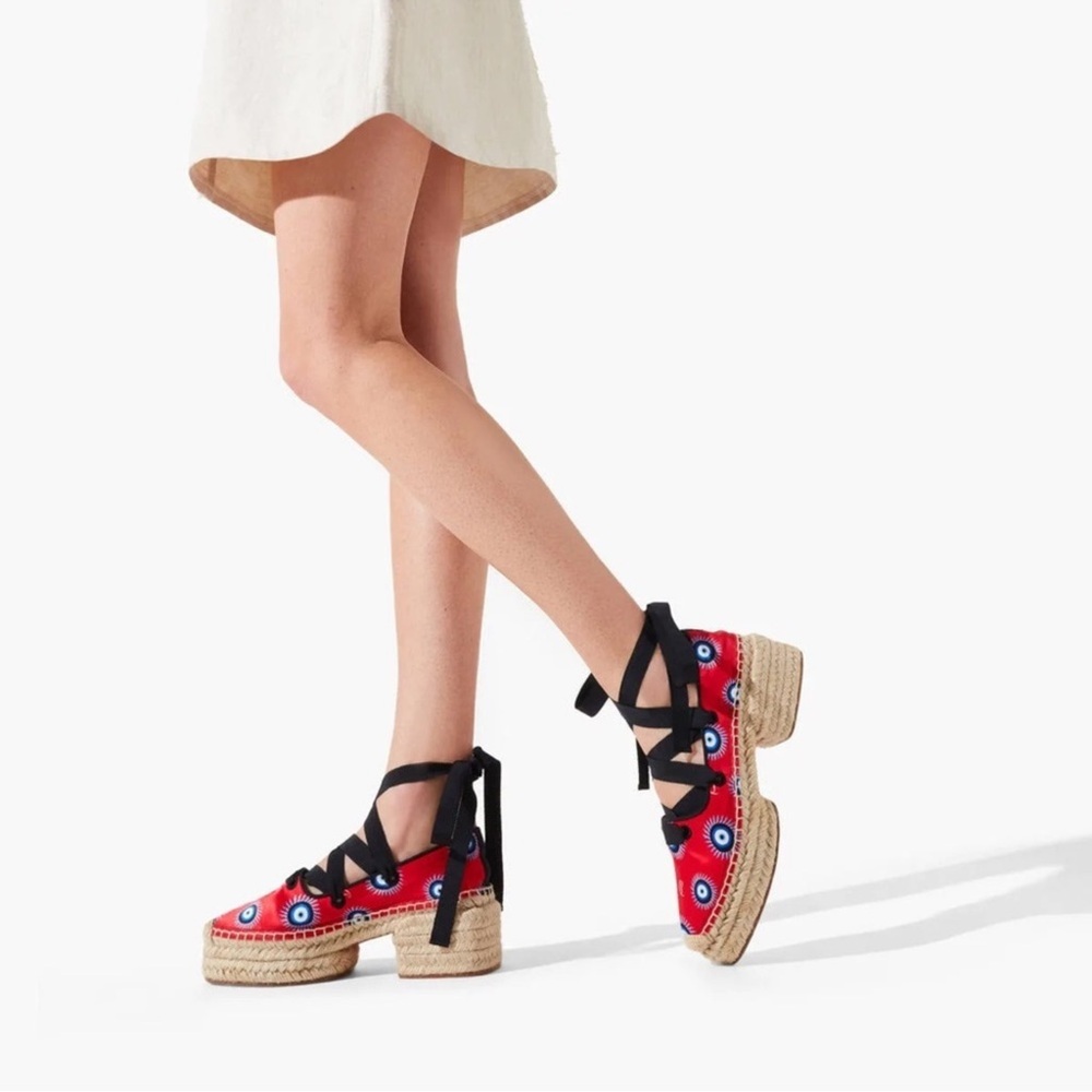 Christian Louboutin - GREEKABA BLANCA LACE PLATFORM ESPADRILLE Sz 37 MULTI